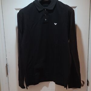 Emporio Armani Long Sleeves Men's Polo Shirt in Black